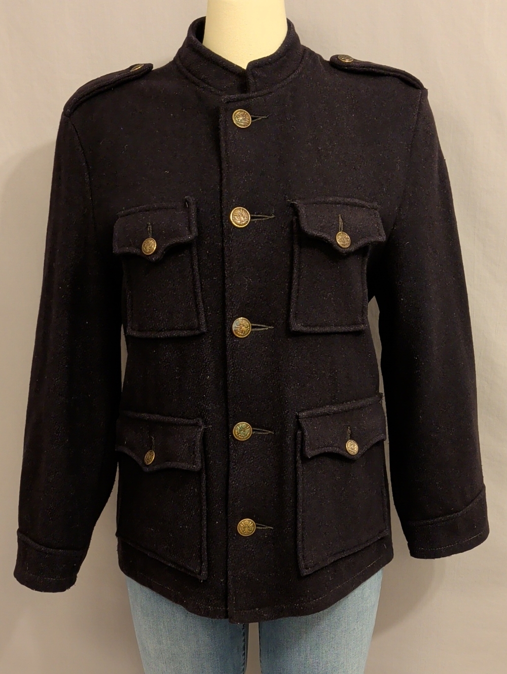 40s Vintage Men's Military Thick Wool Field Jacket Style w RAF repl Brass Button